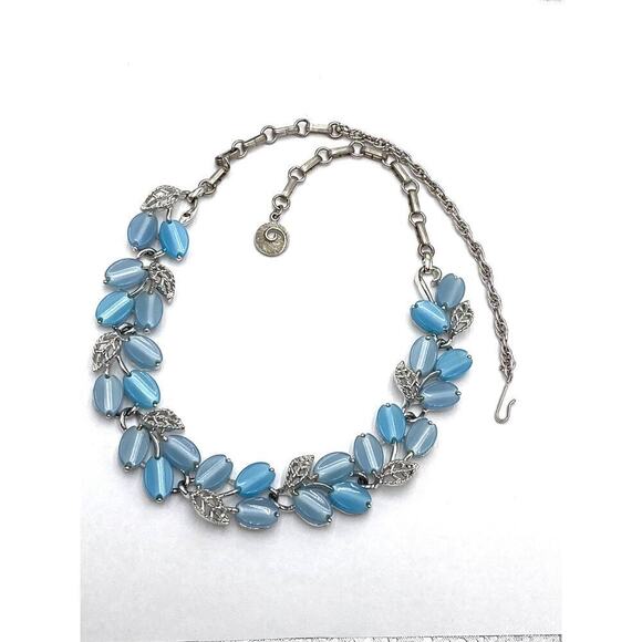 Lisner Vintage Necklace Thermoset Blue 19.5 Signed Hook Clasp Estate - Picture 10 of 10